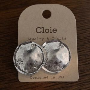 TRENDY Silver Tone Earrings with Nine CZ's